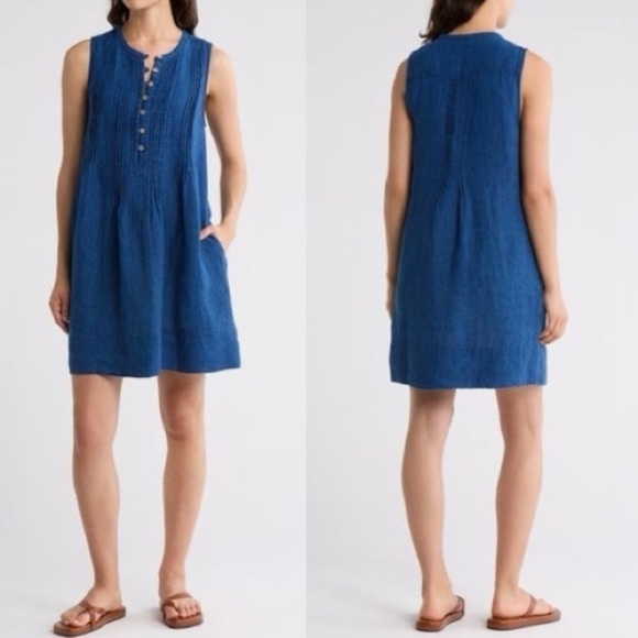 Faherty Isha Basketweave Dress in Indigo Denim Size XS - Picture 7 of 11